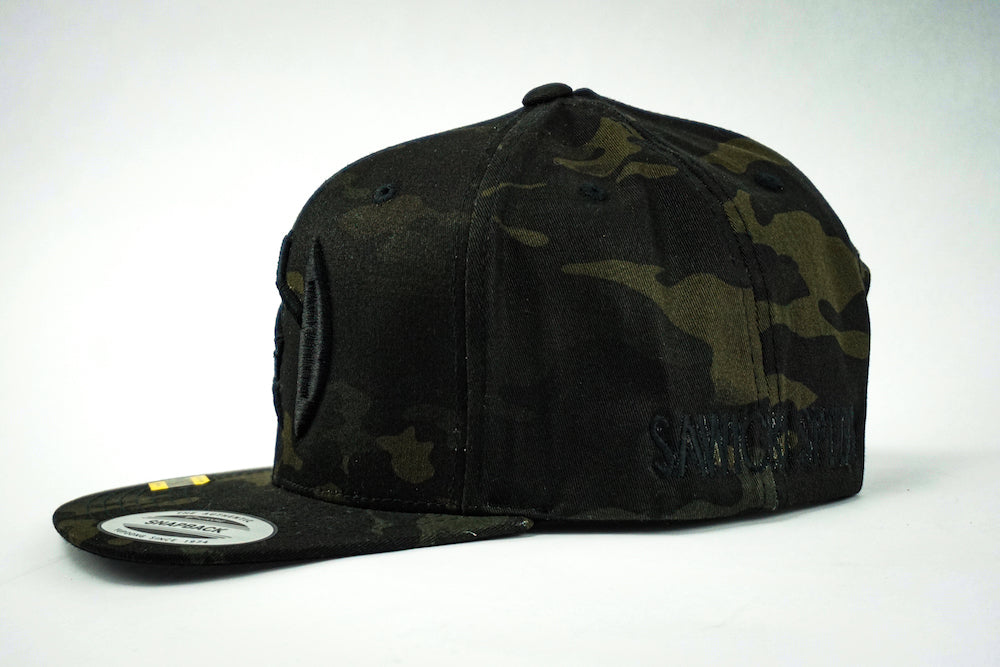 Sawicki "Badge" Embroidered Snapback Hat - Black & Black Camo