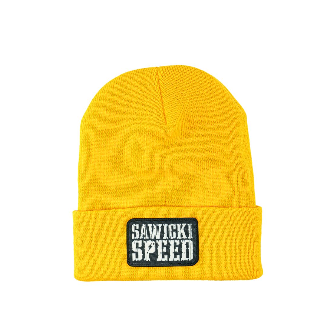 Gold Beanie with Stacked Patch