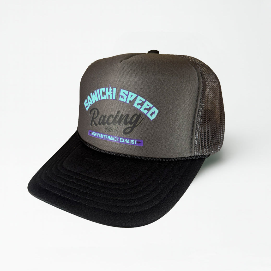 Sawicki Speed Race Division trucker hat in  charcoal gray and black